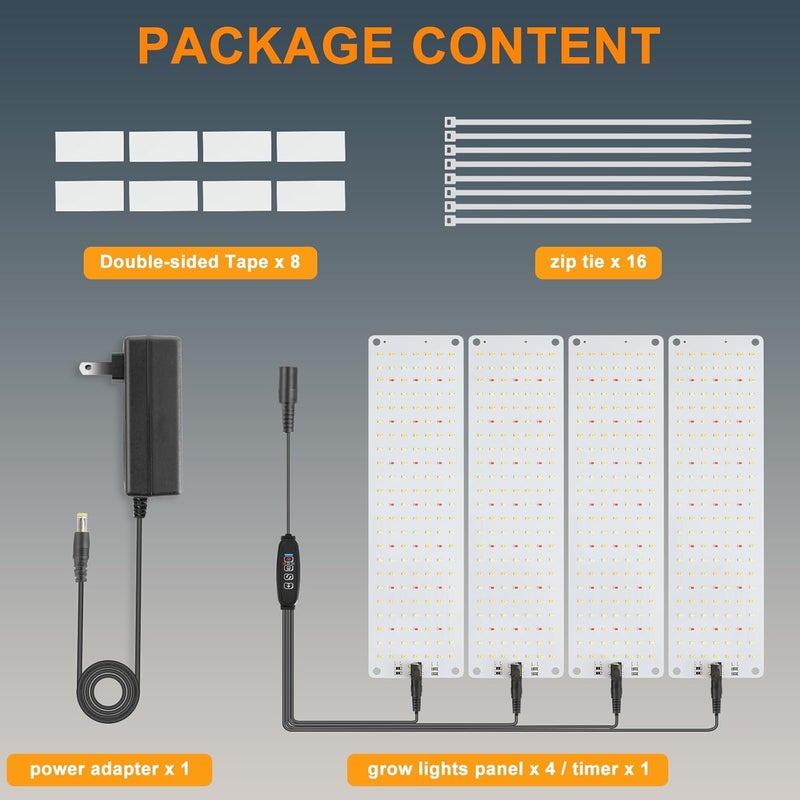 Rocoking Led Grow Light,Ultra-Thin Panel Grow Lights for Indoor Plants,644LEDs Full Spectrum Grow Lights for Under Cabinet Plant, Grow Lamp with 3/9/12H Timer,10 Dimmable Levels for Plants Growing (4pcs Pro) - Image 5